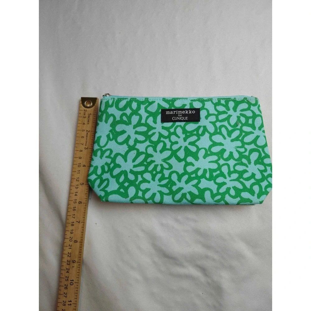 Marimekko for Clinique Makeup Bag Green Floral Canvas Cosmetic Pouch Blue Teal